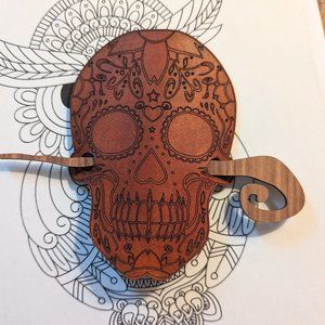 Large Sugar Skull Hair Leather Barrette  NWT